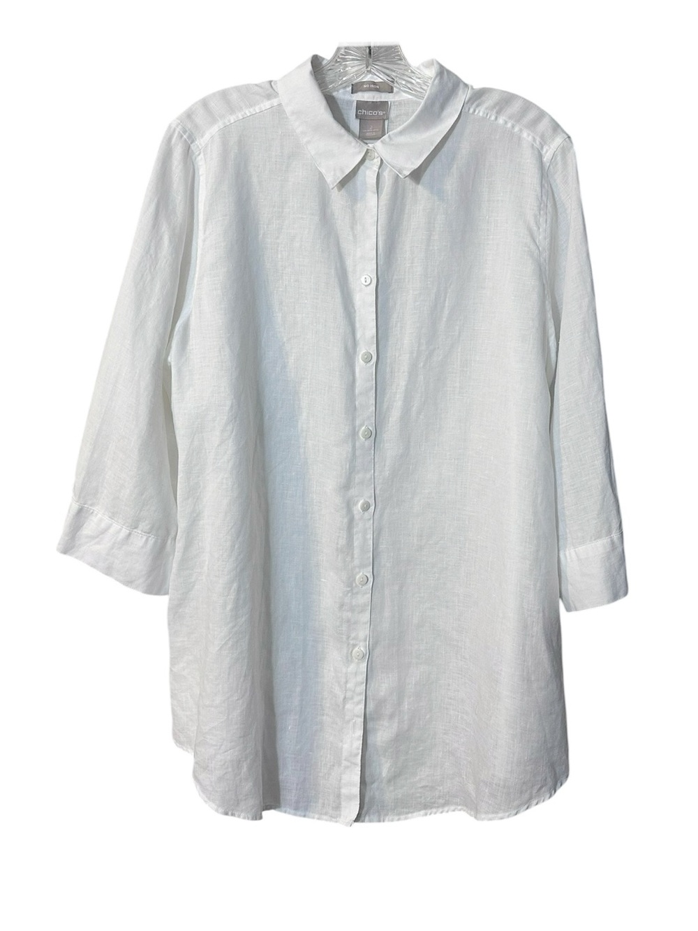 Chico’s White Linen Button Down Shirt Tunic No Iron